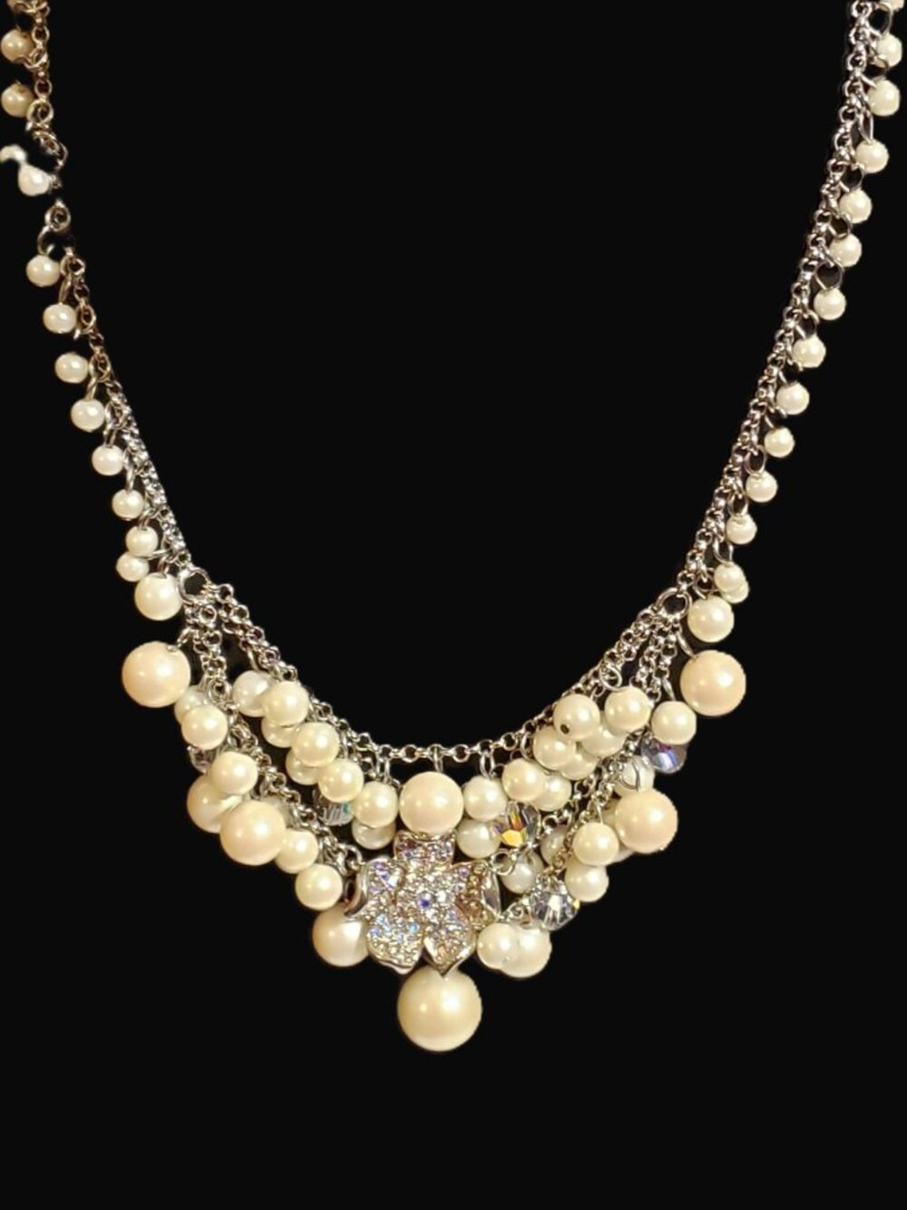 Vintage Carolee Pearl & Crystal Cluster Statement Bib Necklace